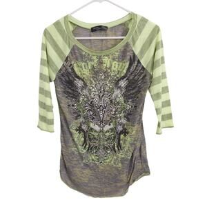 Vintage Y2K Angels & Diamonds Womens Size Medium Rhinestone Green & Gray Long...